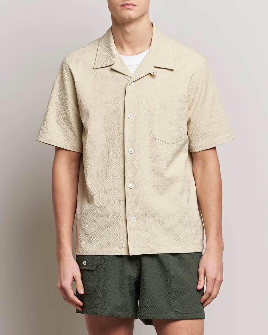Herr | Kortärmade skjortor | Howlin' | Short Sleeve Cotton Seersucker Shirt Ecru