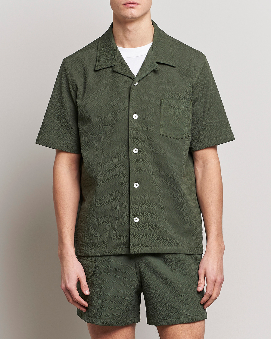 Herr | Kortärmade skjortor | Howlin' | Short Sleeve Cotton Seersucker Shirt Greenish