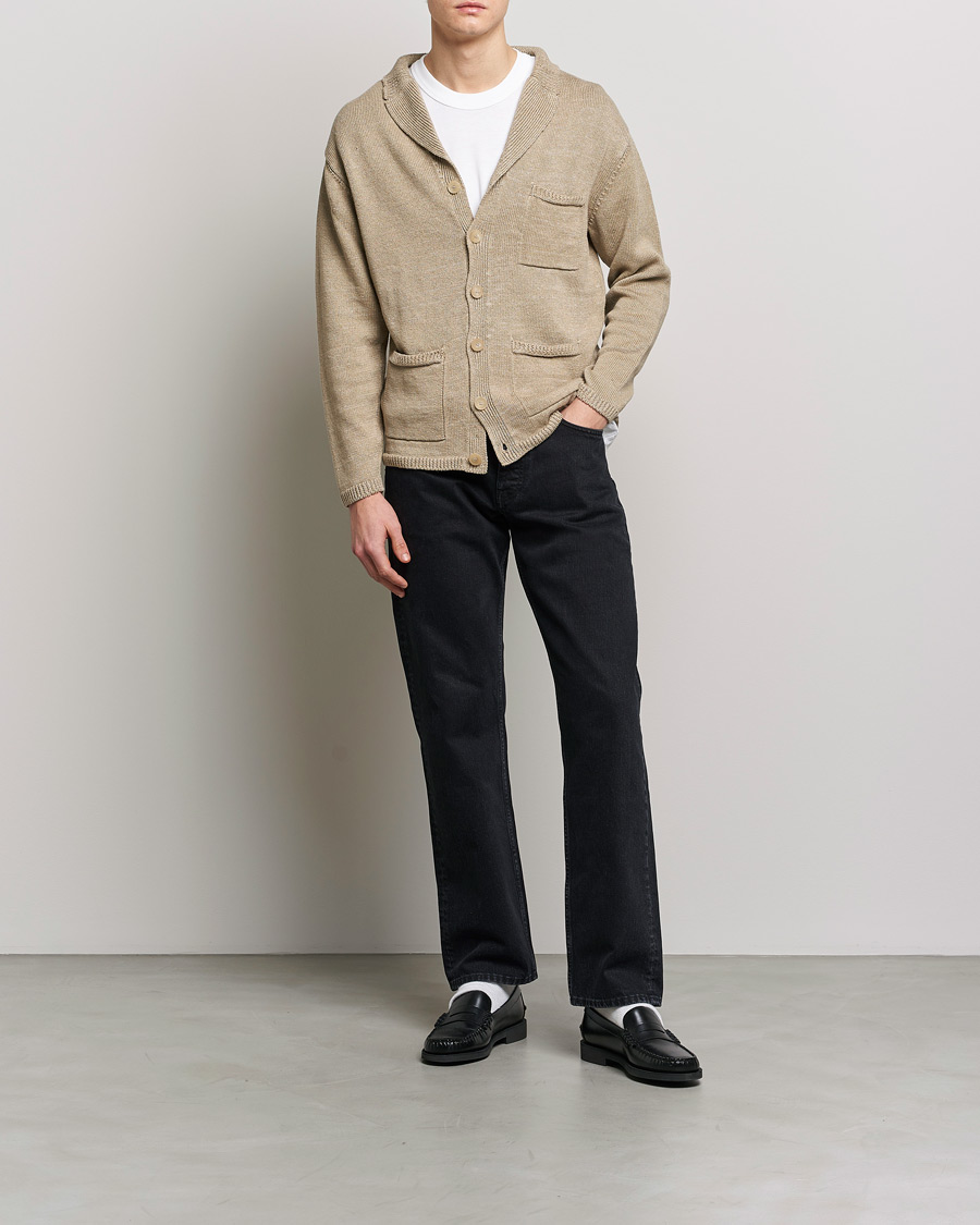 Herr | Tröjor | Inis Meáin | Washed Linen Pub Jacket Dark Natural