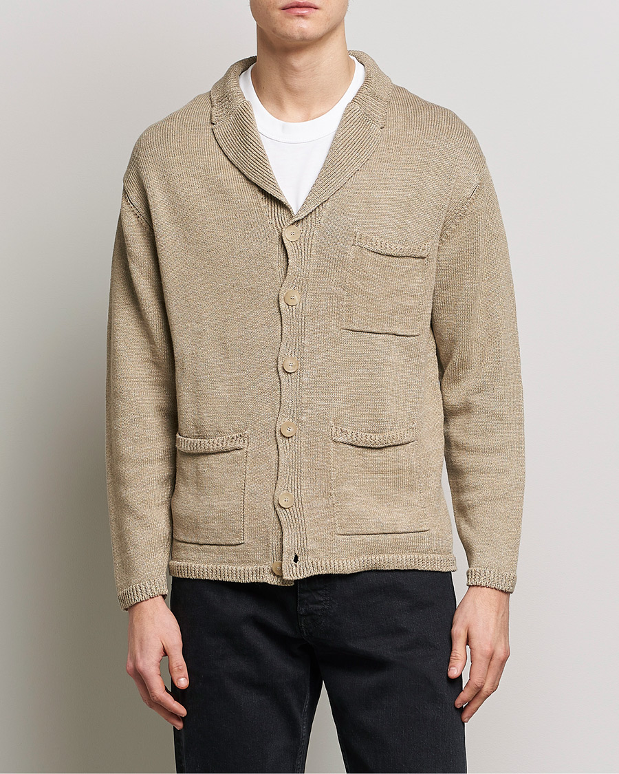 Herr | Tröjor | Inis Meáin | Washed Linen Pub Jacket Dark Natural