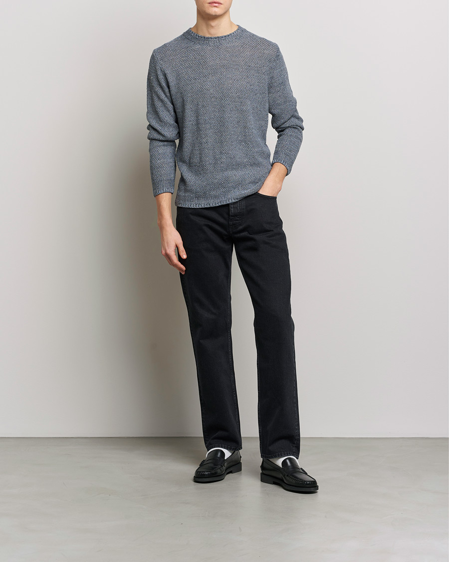 Herr | Tröjor | Inis Meáin | Moss Stiched Linen Crew Neck Greyish