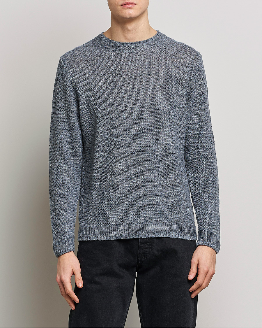 Herr | Tröjor | Inis Meáin | Moss Stiched Linen Crew Neck Greyish