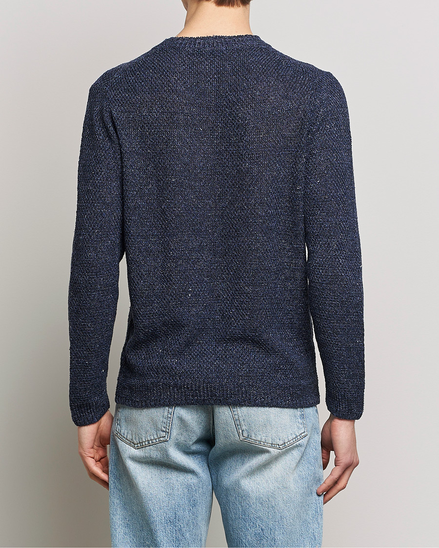 Herr | Tröjor | Inis Meáin | Moss Stiched Linen Crew Neck Dark Blue