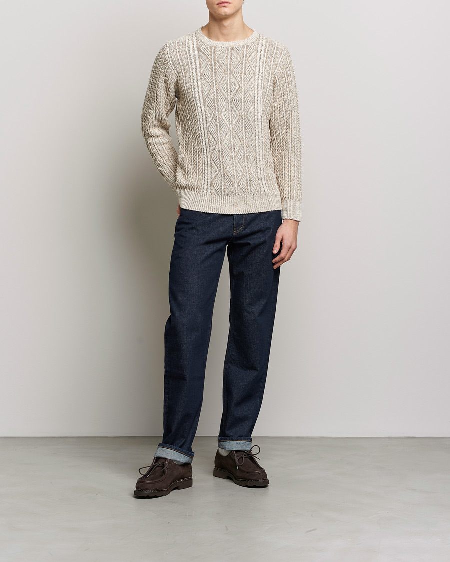 Herr | Tröjor | Inis Meáin | Patented Aran Knitted Linen Crew Neck Beige