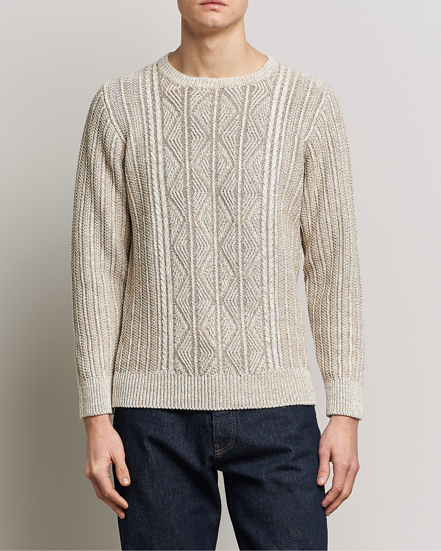 Herr |  | Inis Meáin | Patented Aran Knitted Linen Crew Neck Beige