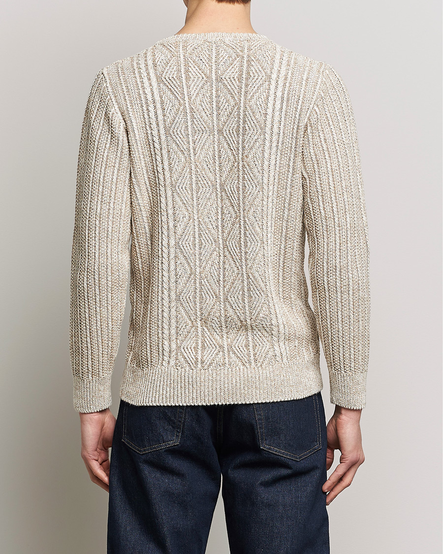 Herr | Tröjor | Inis Meáin | Patented Aran Knitted Linen Crew Neck Beige