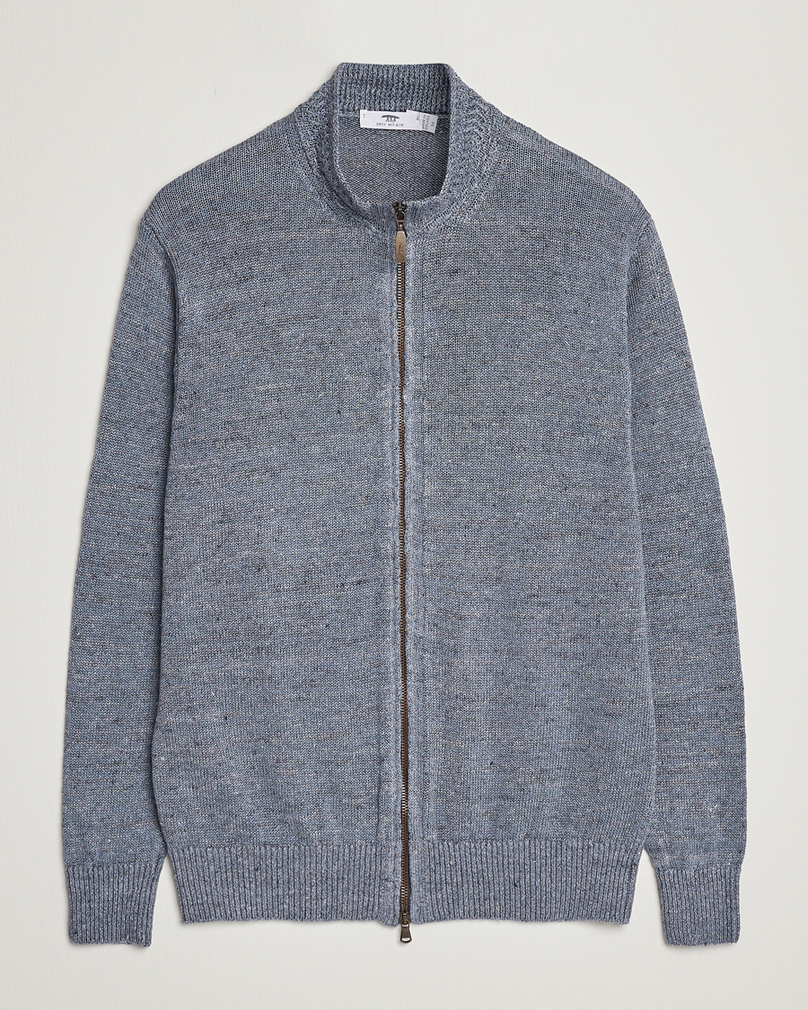 Herr | Tröjor | Inis Meáin | Chevron Washed Donegal Linen Zipper Dusk
