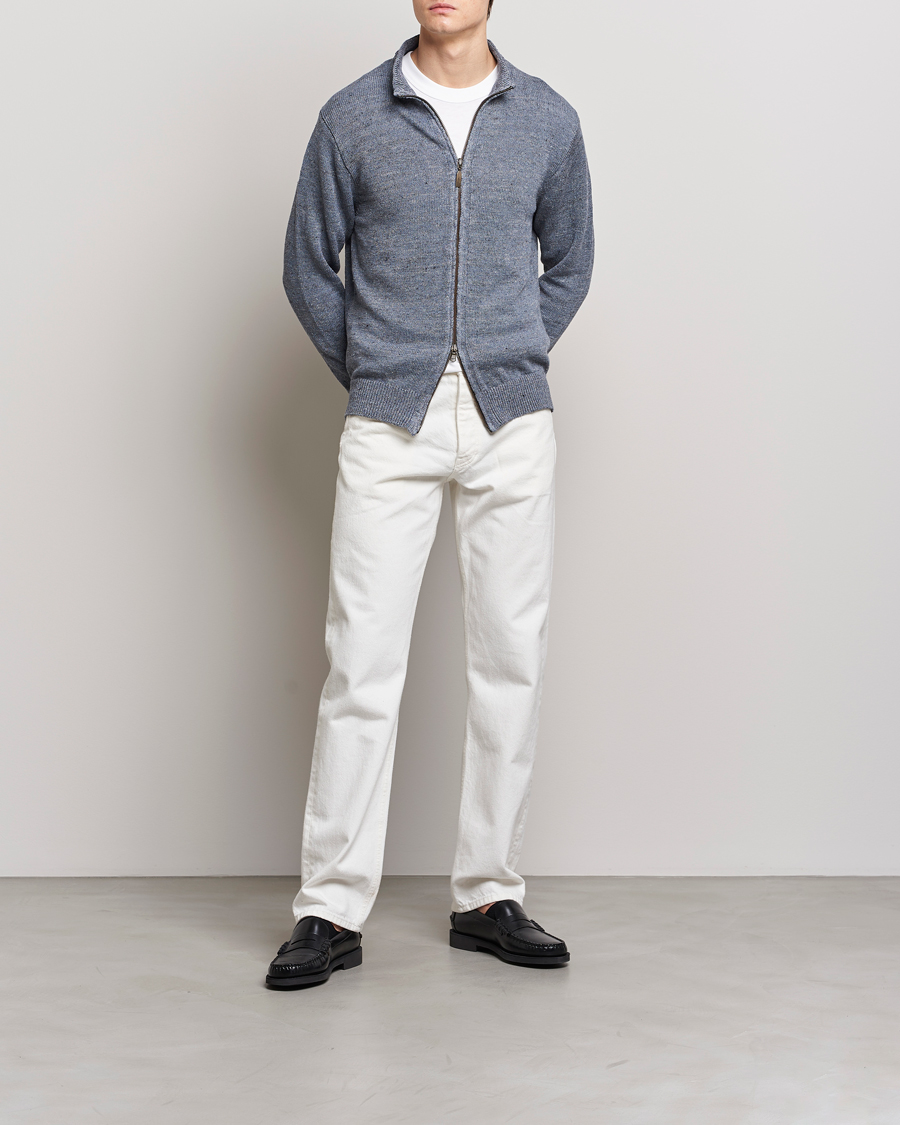 Herr | Tröjor | Inis Meáin | Chevron Washed Donegal Linen Zipper Dusk