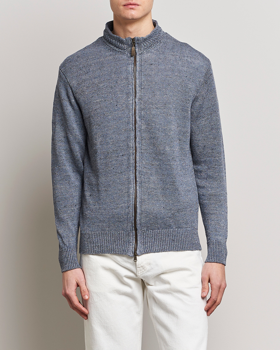 Herr | Tröjor | Inis Meáin | Chevron Washed Donegal Linen Zipper Dusk