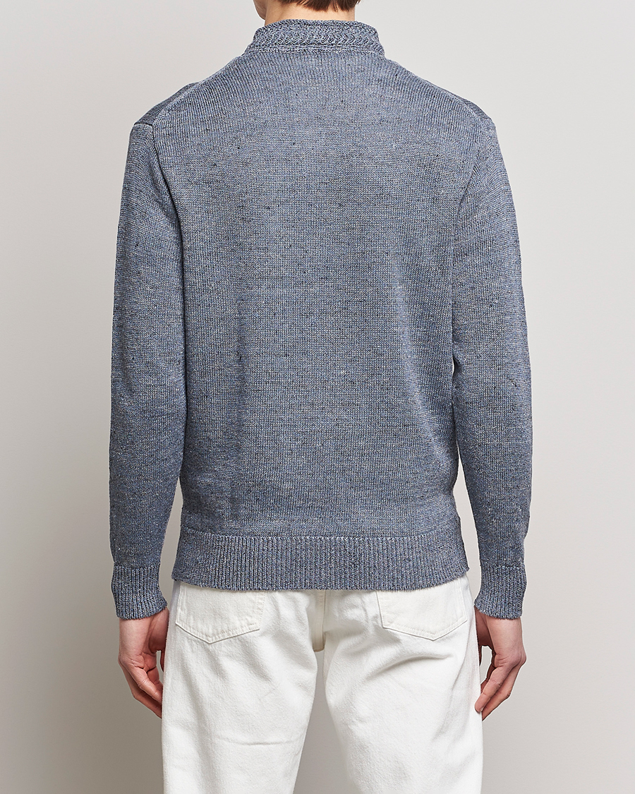 Herr | Tröjor | Inis Meáin | Chevron Washed Donegal Linen Zipper Dusk