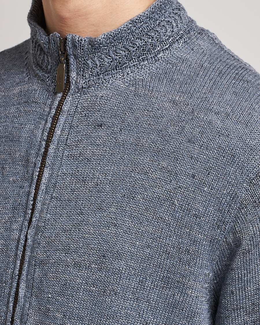 Herr | Tröjor | Inis Meáin | Chevron Washed Donegal Linen Zipper Dusk