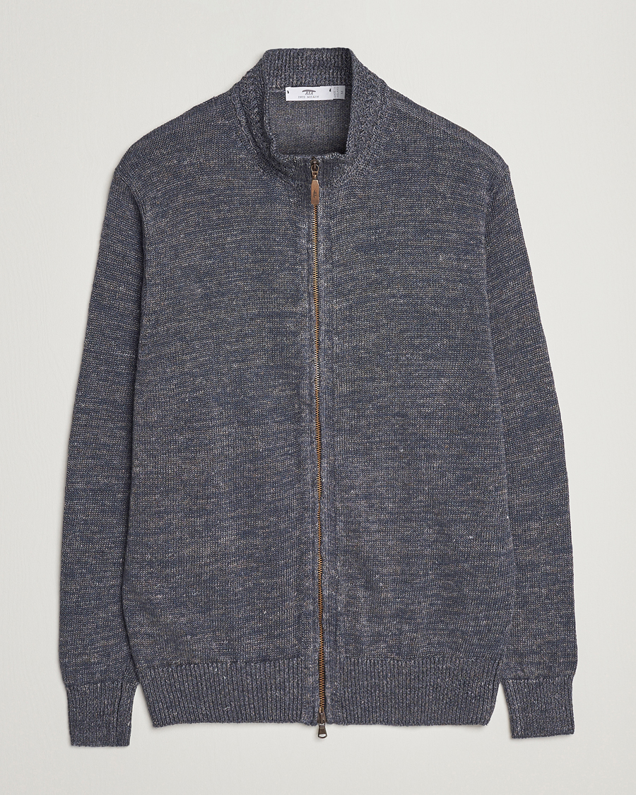 Herr | Tröjor | Inis Meáin | Chevron Washed Donegal Linen Zipper Stone