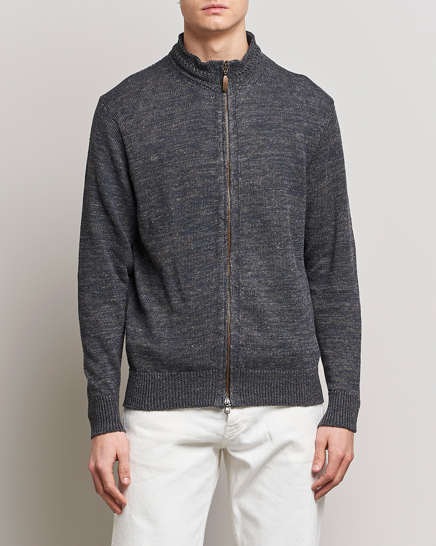 Herr |  | Inis Meáin | Chevron Washed Donegal Linen Zipper Stone