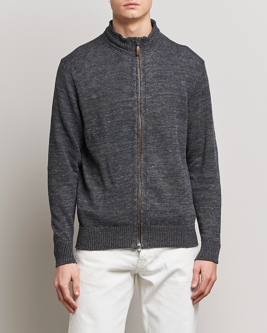 Herr | Tröjor | Inis Meáin | Chevron Washed Donegal Linen Zipper Stone