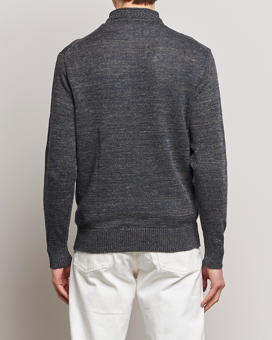 Herr | Tröjor | Inis Meáin | Chevron Washed Donegal Linen Zipper Stone