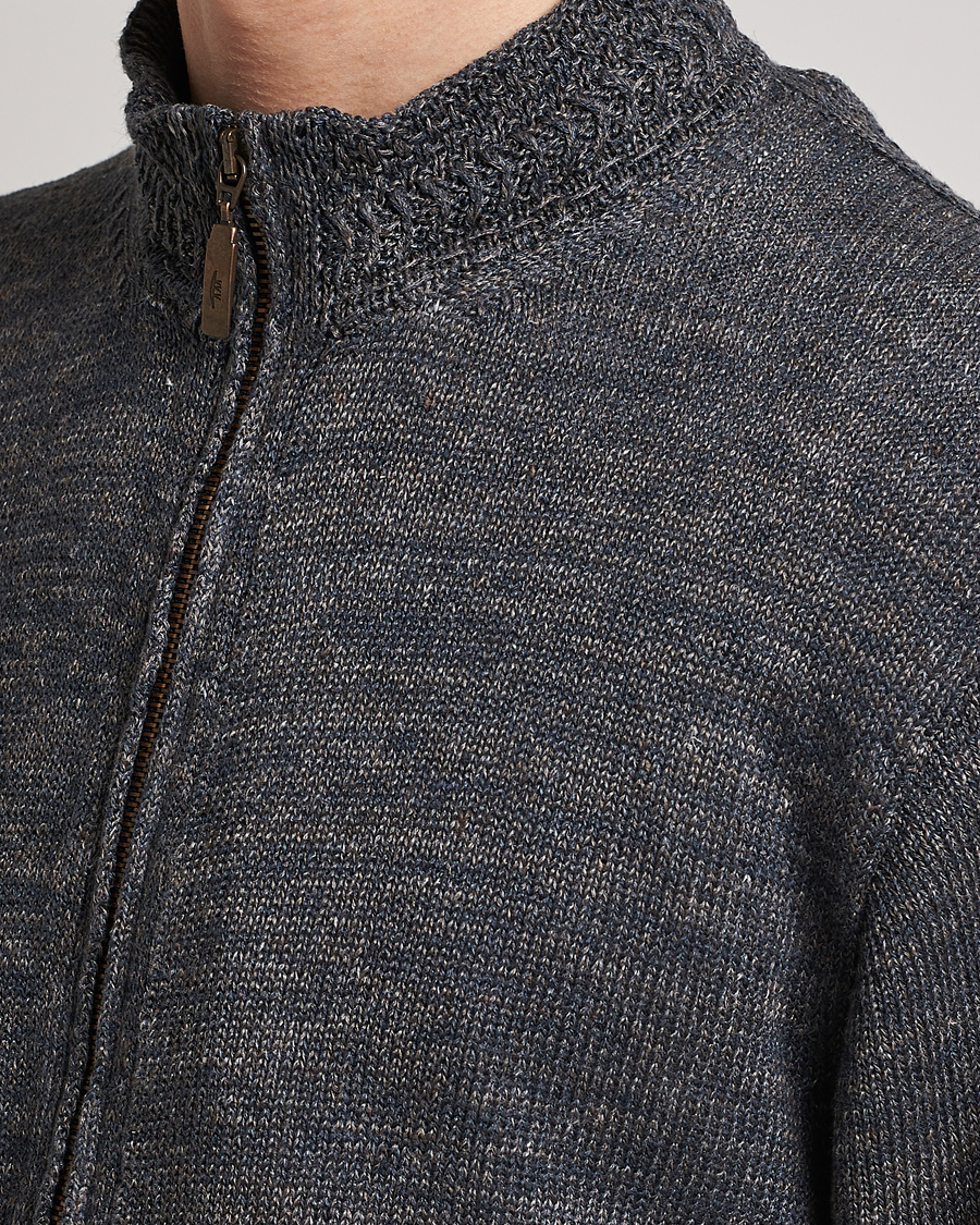 Herr | Tröjor | Inis Meáin | Chevron Washed Donegal Linen Zipper Stone