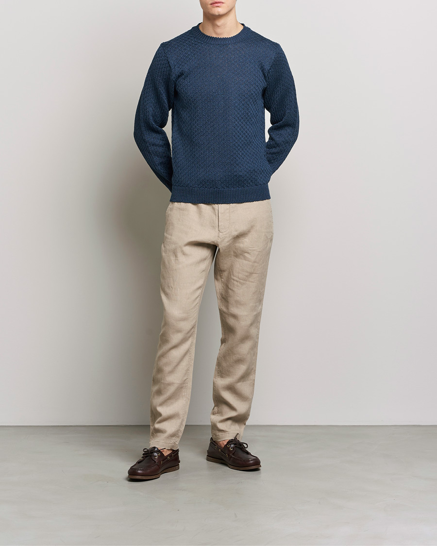 Herr | Tröjor | Inis Meáin | Fishnet Linen Sweater Blueberry