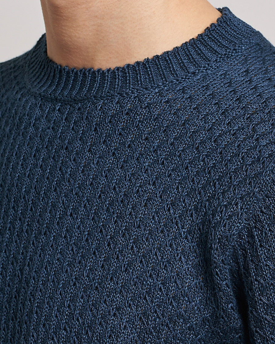 Herr | Tröjor | Inis Meáin | Fishnet Linen Sweater Blueberry