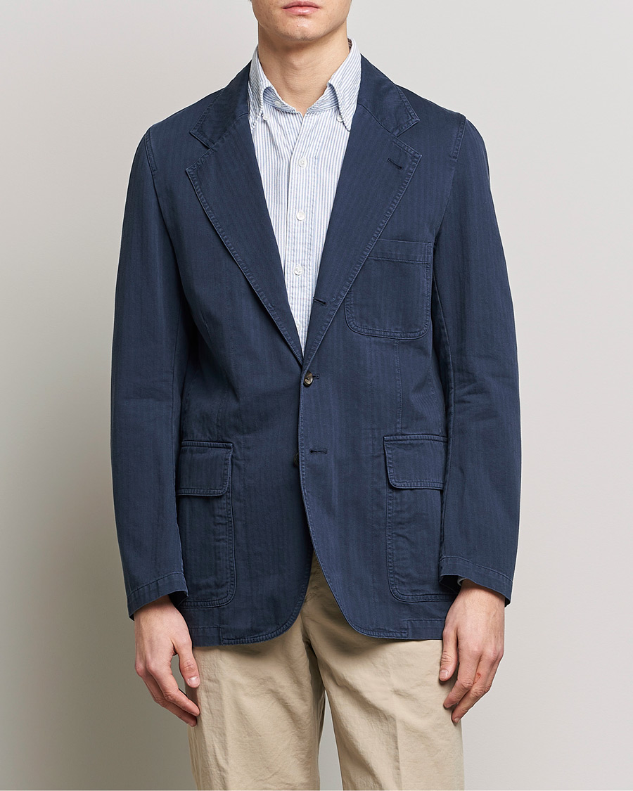 Herr | Kavajer | Drake's | MKI Cotton Herringbone Games Blazer Navy