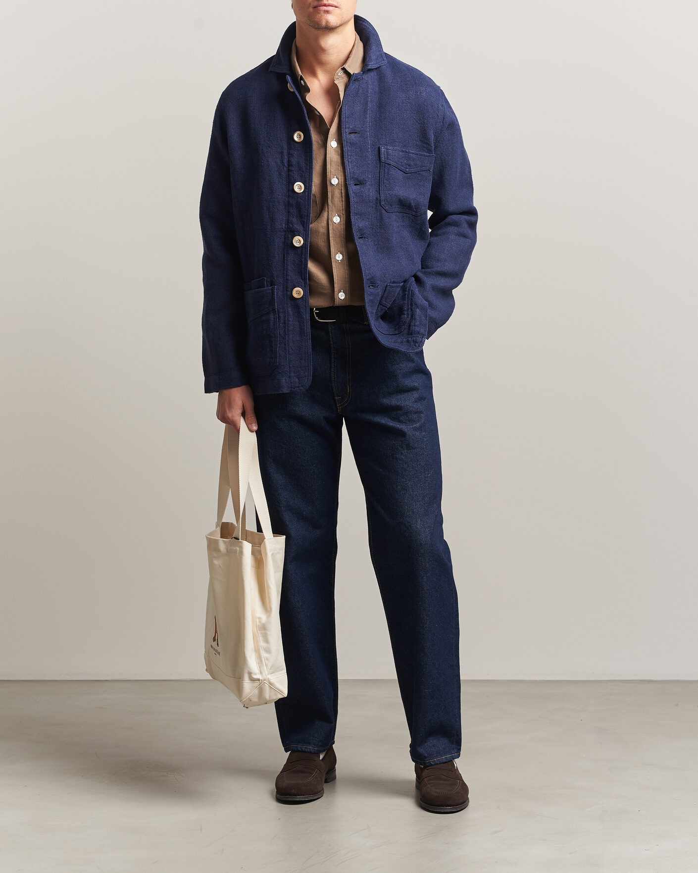 Herr | Jackor | Drake's | Heavy Linen 5-Pocket Chore Jacket Navy