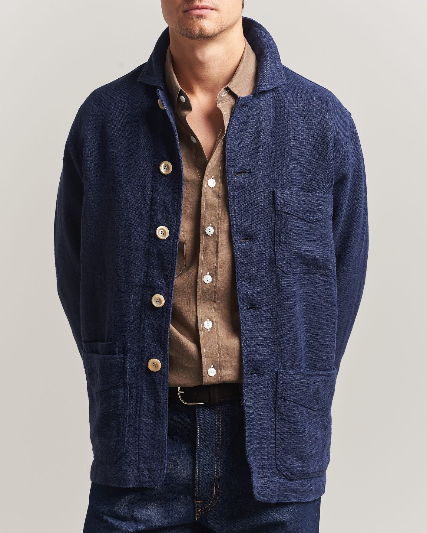 Herr | Jackor | Drake's | Heavy Linen 5-Pocket Chore Jacket Navy