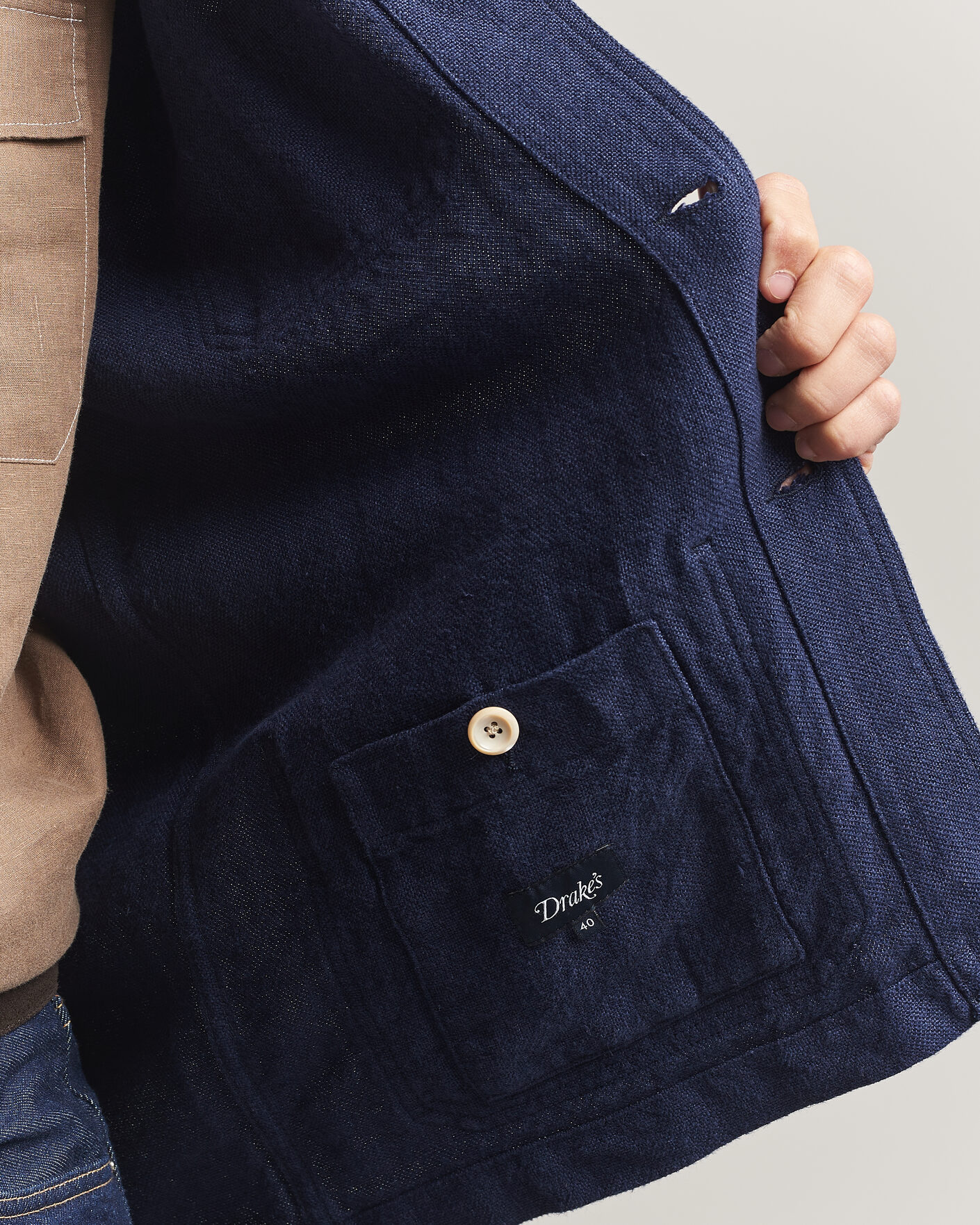 Herr | Jackor | Drake's | Heavy Linen 5-Pocket Chore Jacket Navy