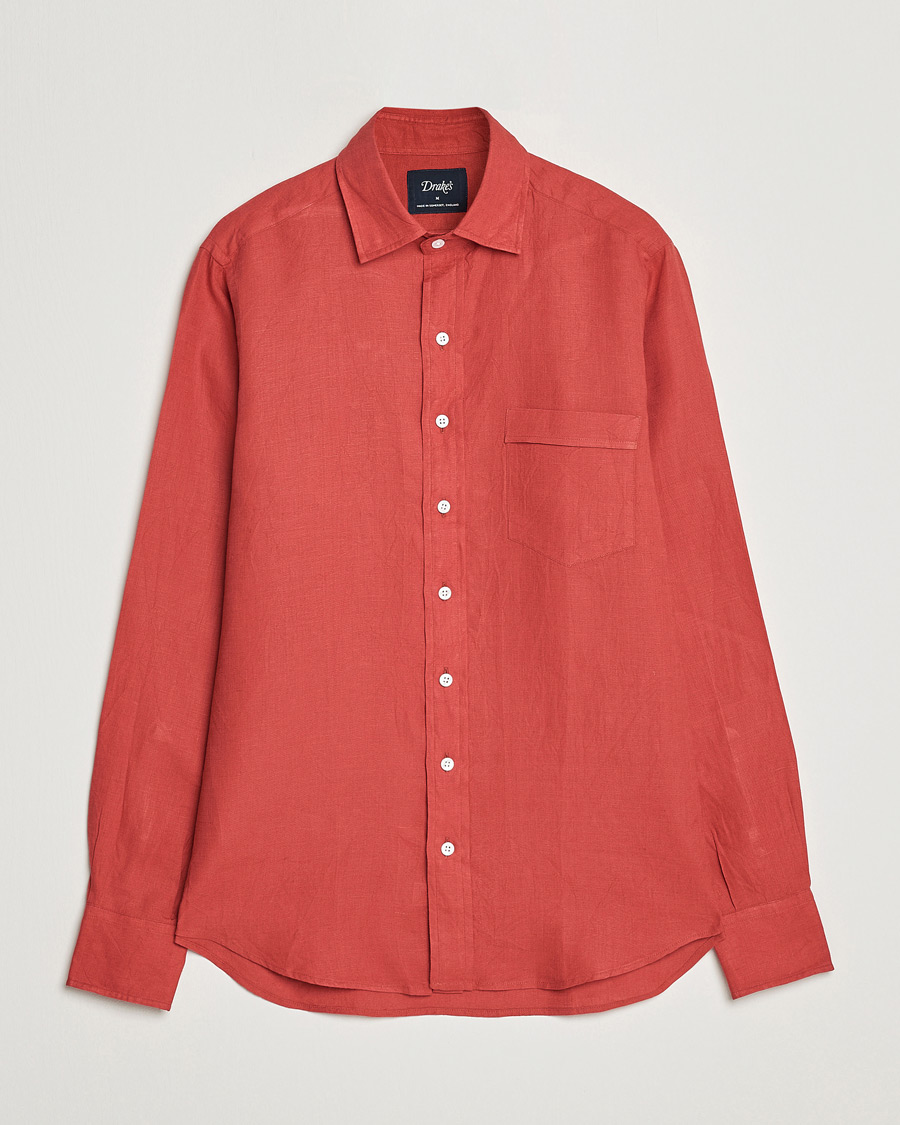 Herr | Skjortor | Drake's | Linen Summer Shirt Red