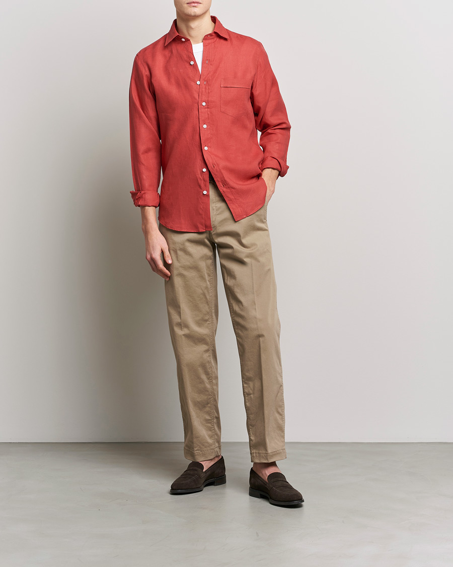 Herr | Skjortor | Drake's | Linen Summer Shirt Red