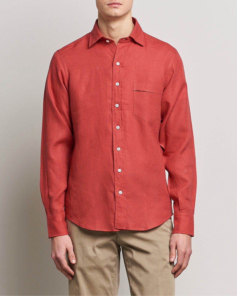 Herr | Skjortor | Drake's | Linen Summer Shirt Red
