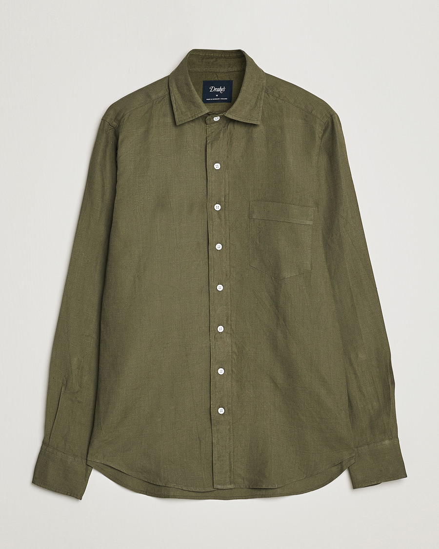 Herr | Skjortor | Drake's | Linen Summer Shirt Green