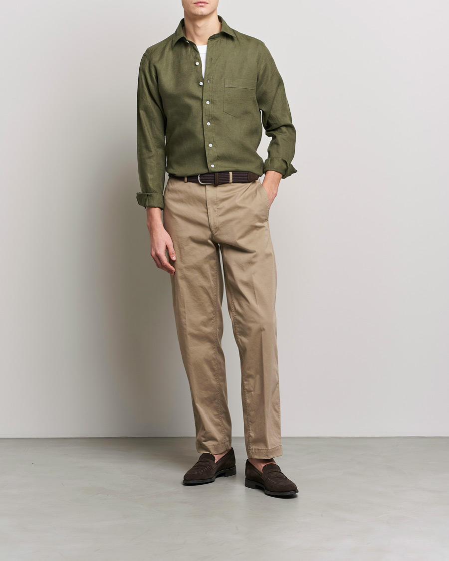 Herr | Skjortor | Drake's | Linen Summer Shirt Green