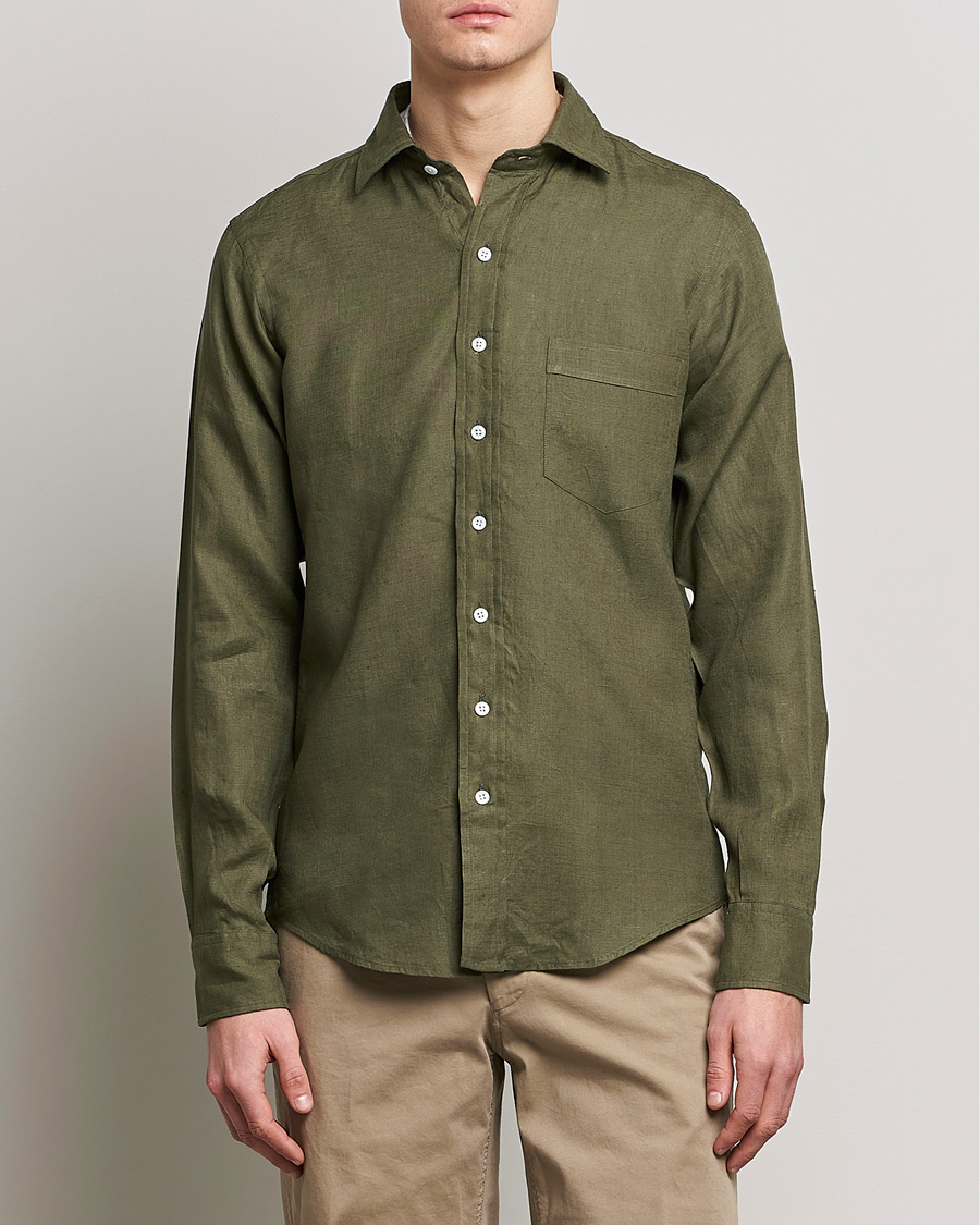 Herr |  | Drake's | Linen Summer Shirt Green