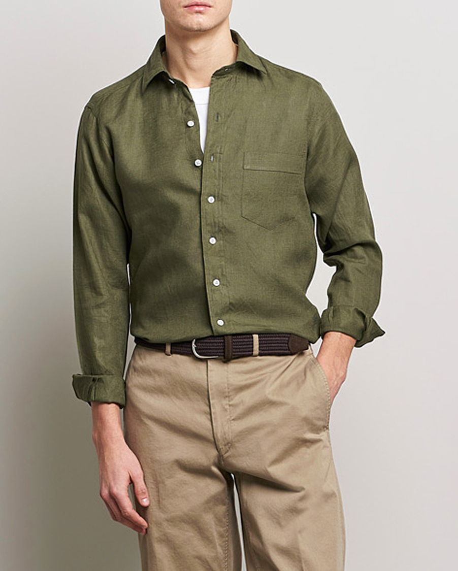 Herr | Skjortor | Drake's | Linen Summer Shirt Green
