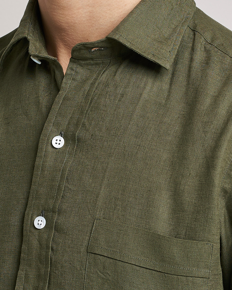 Herr | Skjortor | Drake's | Linen Summer Shirt Green