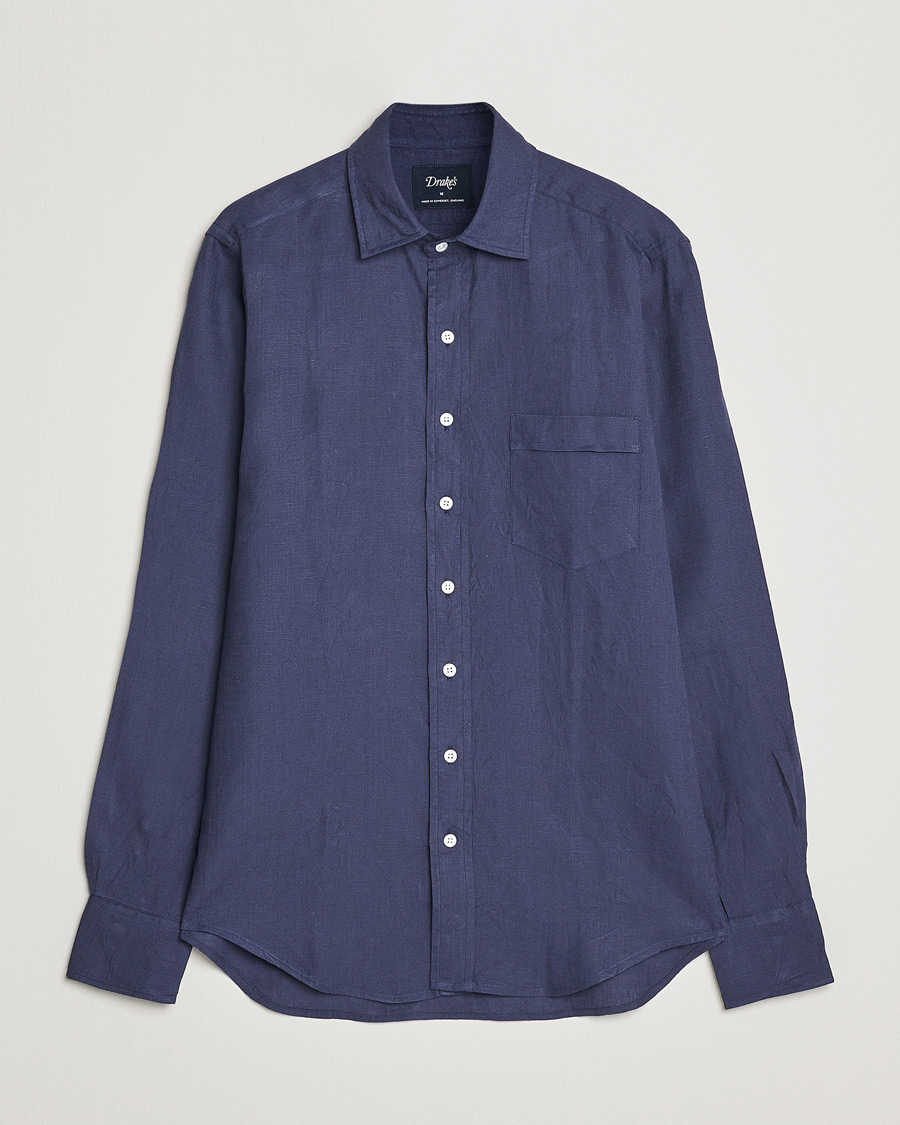 Herr | Skjortor | Drake's | Linen Summer Shirt Navy