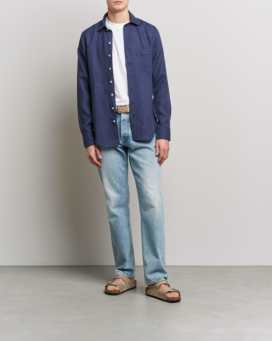 Herr | Skjortor | Drake's | Linen Summer Shirt Navy