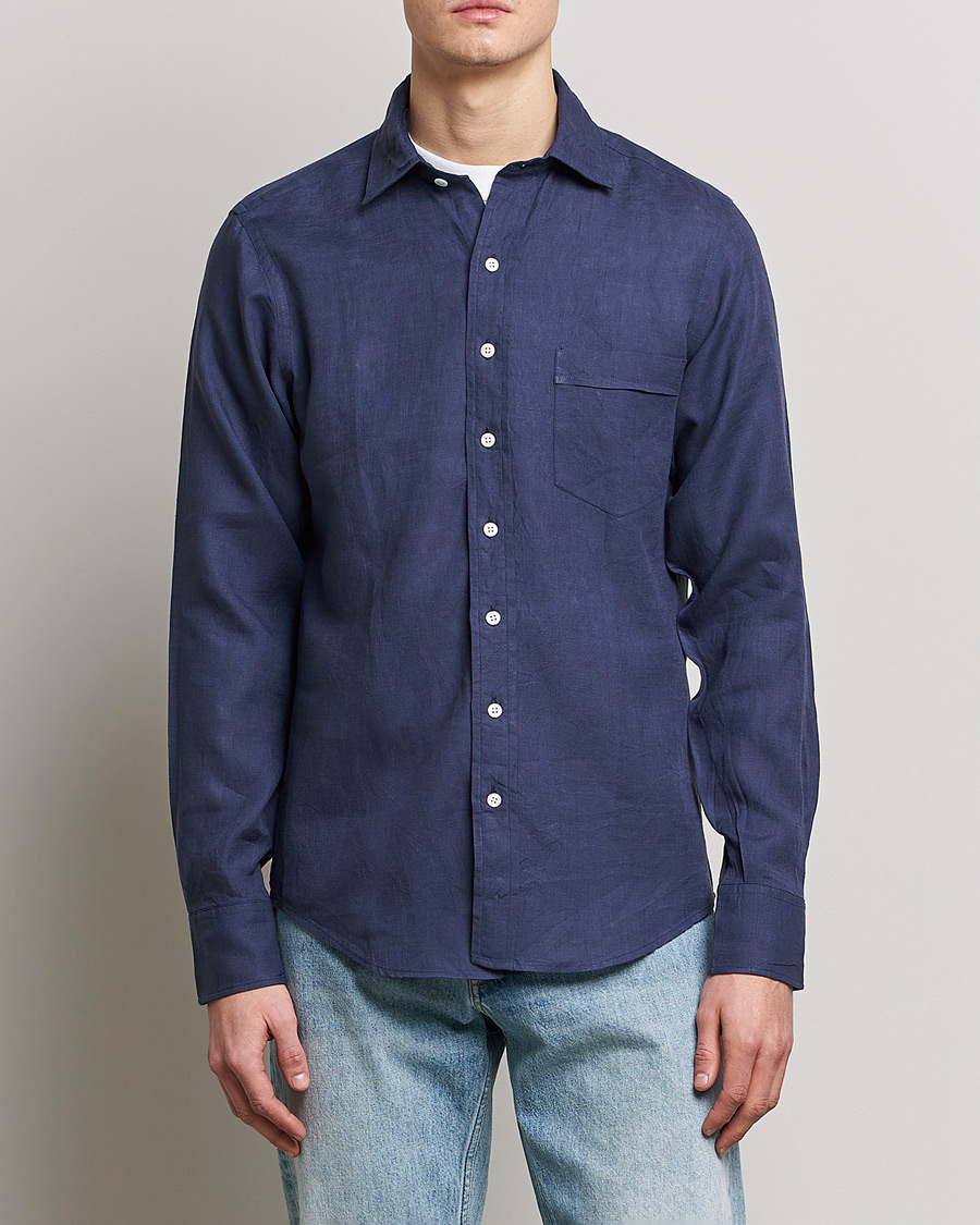 Herr | Skjortor | Drake's | Linen Summer Shirt Navy