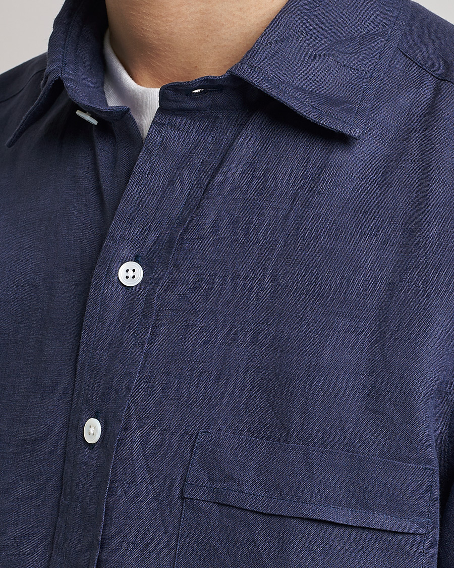 Herr | Skjortor | Drake's | Linen Summer Shirt Navy