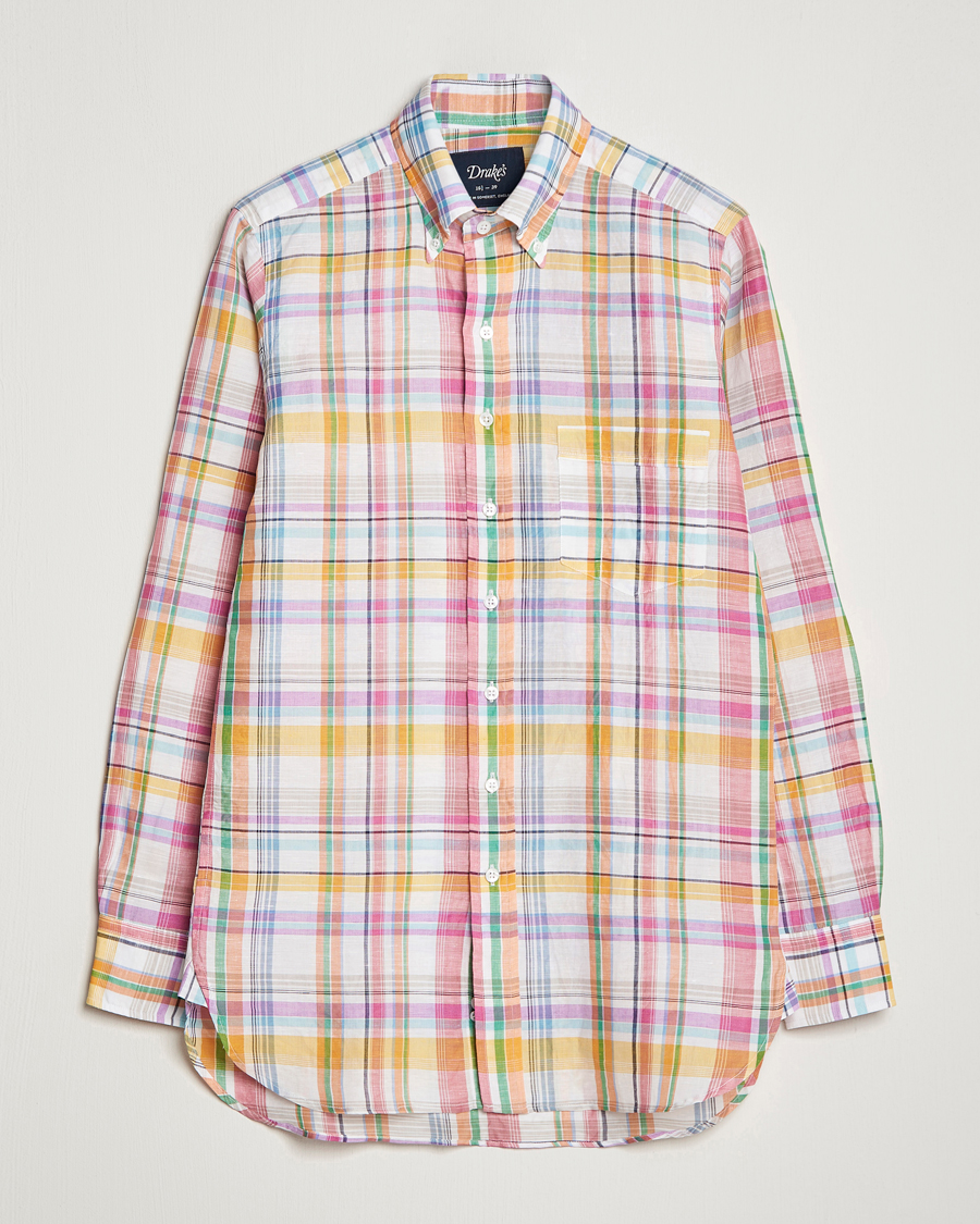 Herr | Skjortor | Drake's | Checked Button Down Linen Shirt Multi