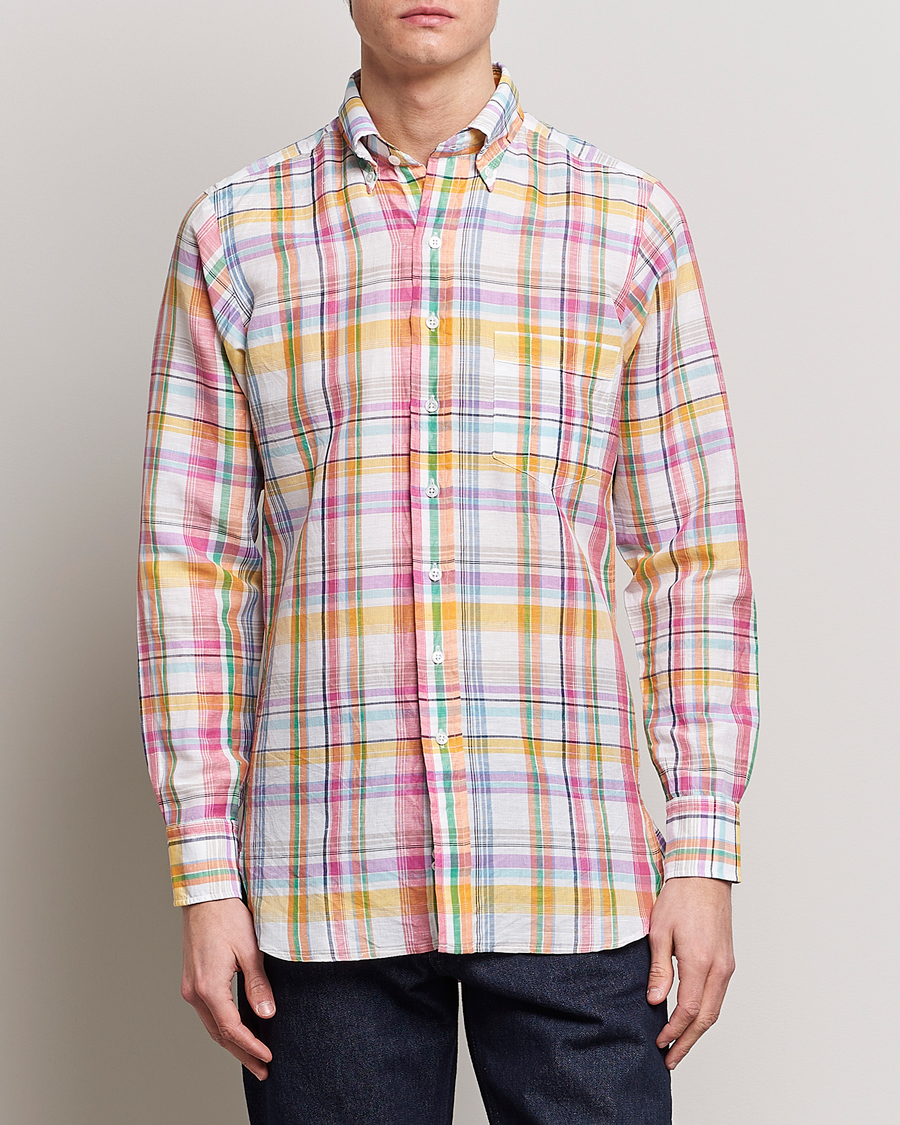 Herr | Skjortor | Drake's | Checked Button Down Linen Shirt Multi