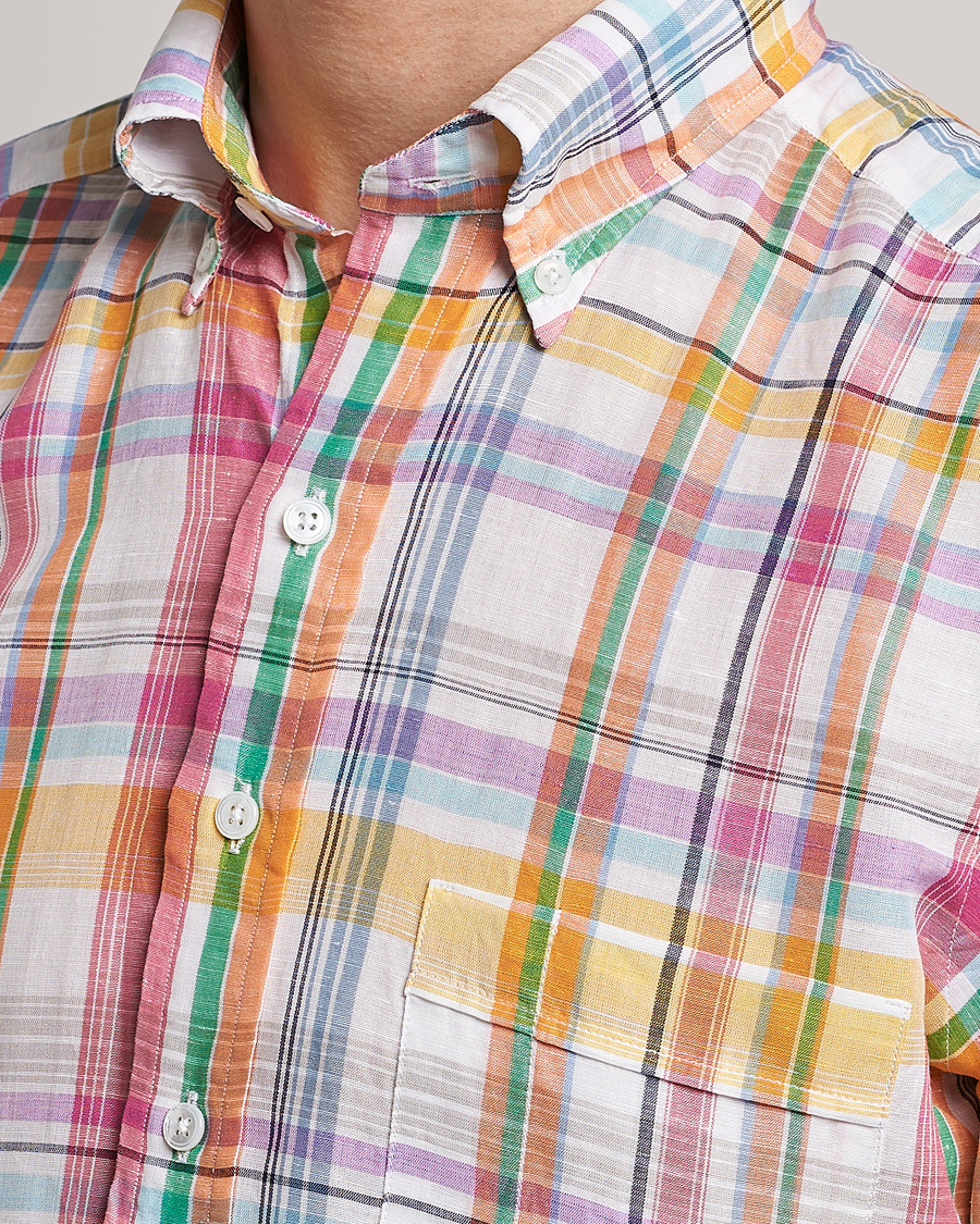 Herr | Skjortor | Drake's | Checked Button Down Linen Shirt Multi