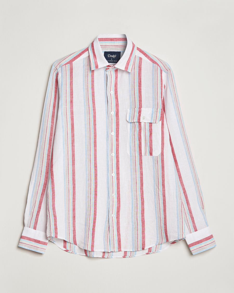 Herr | Skjortor | Drake's | Striped Linen Summer Shirt Multi