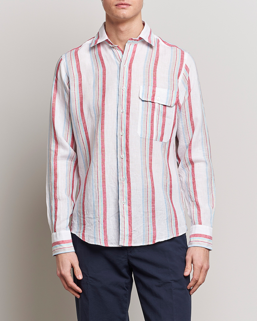 Herr | Skjortor | Drake's | Striped Linen Summer Shirt Multi
