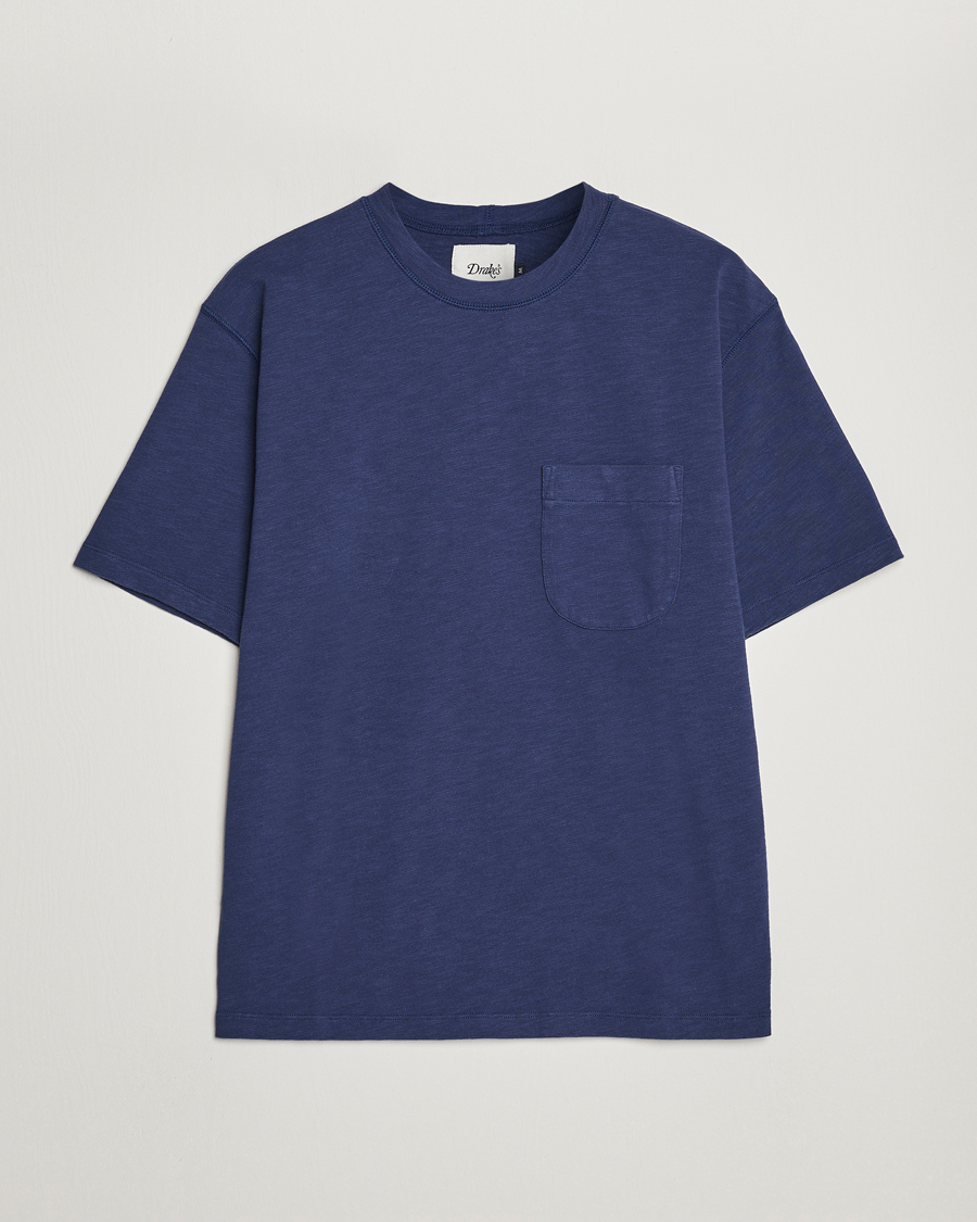 Herr | T-Shirts | Drake's | Cotton Pocket T-Shirt Navy