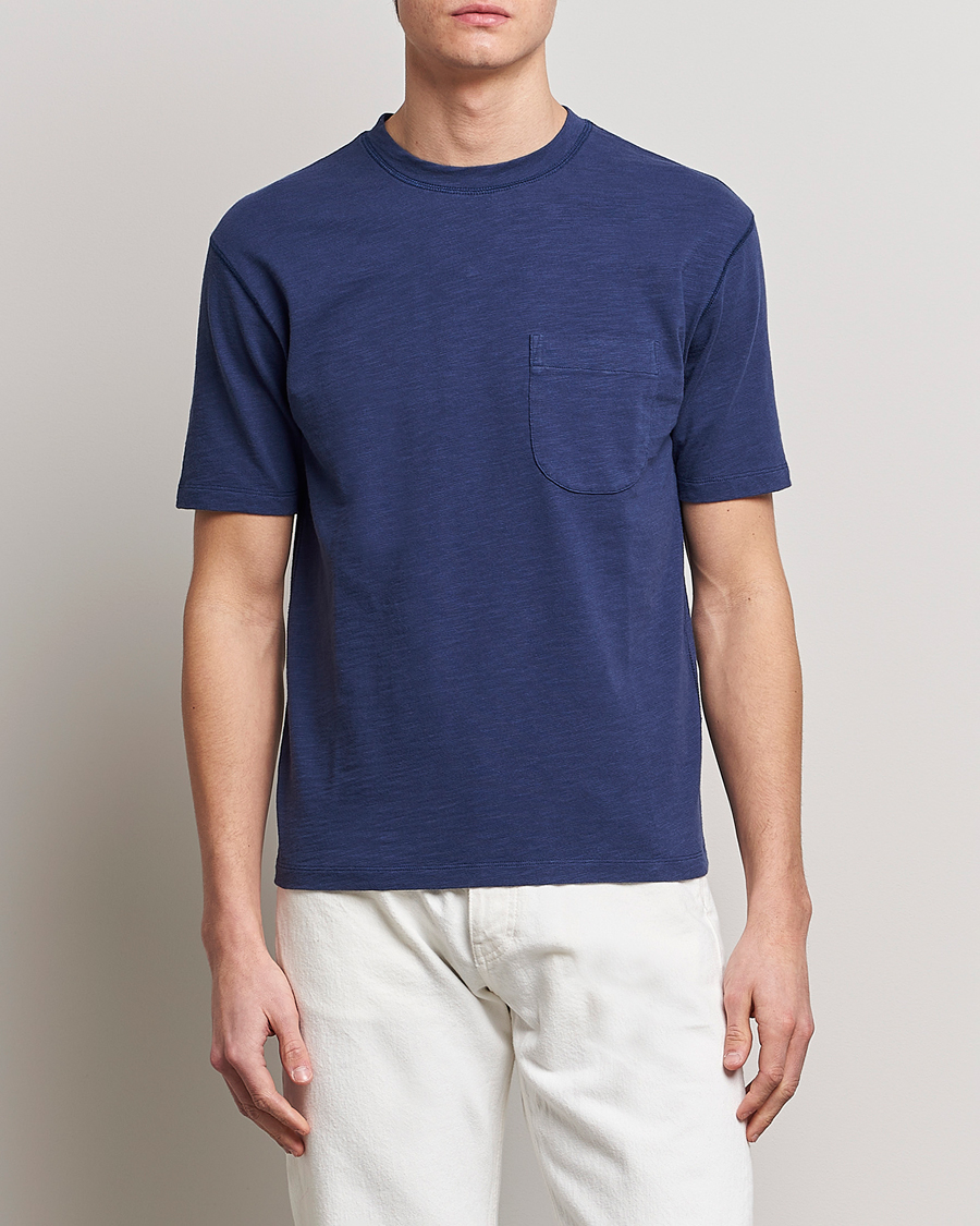 Herr | T-Shirts | Drake's | Cotton Pocket T-Shirt Navy