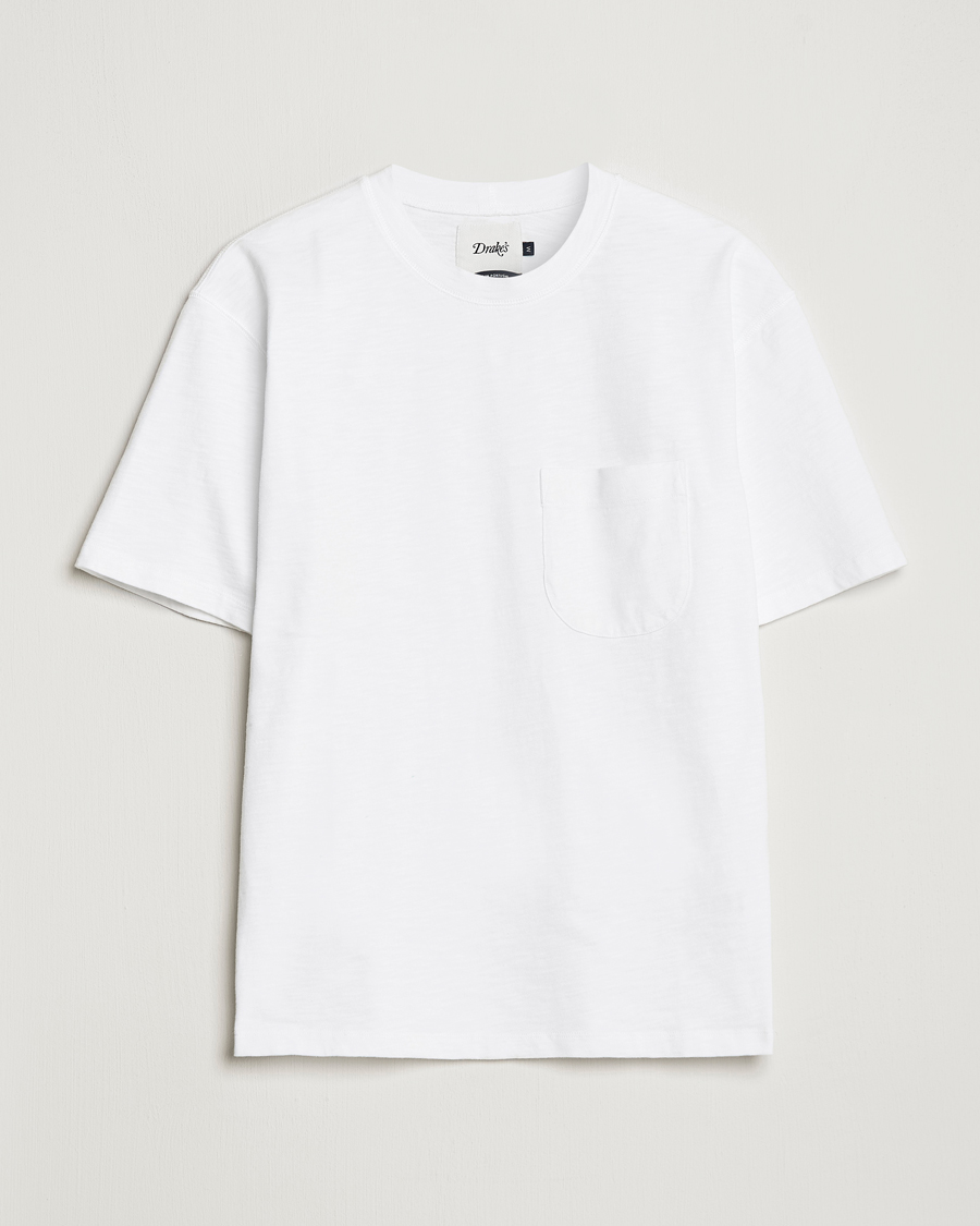 Herr | T-Shirts | Drake's | Cotton Pocket T-Shirt White