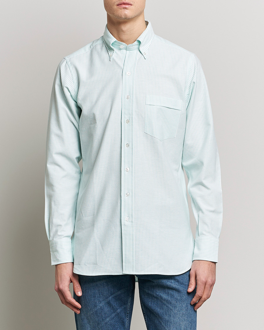 Herr | Skjortor | Drake's | Striped Button Down Oxford Shirt Green