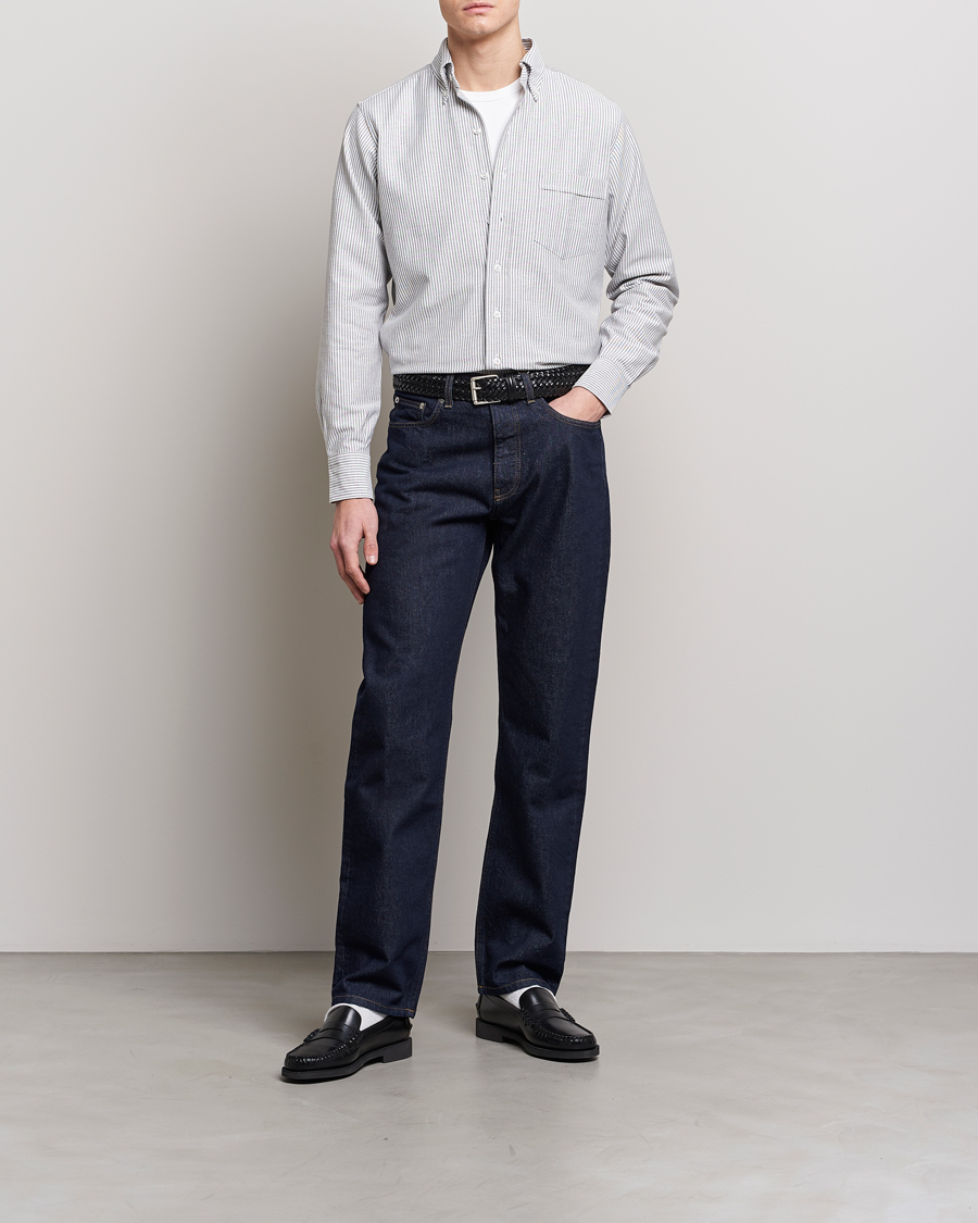 Herr | Skjortor | Drake's | Striped Button Down Oxford Shirt Black