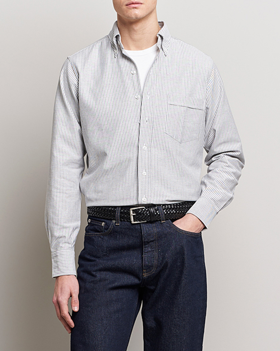 Herr | Skjortor | Drake's | Striped Button Down Oxford Shirt Black