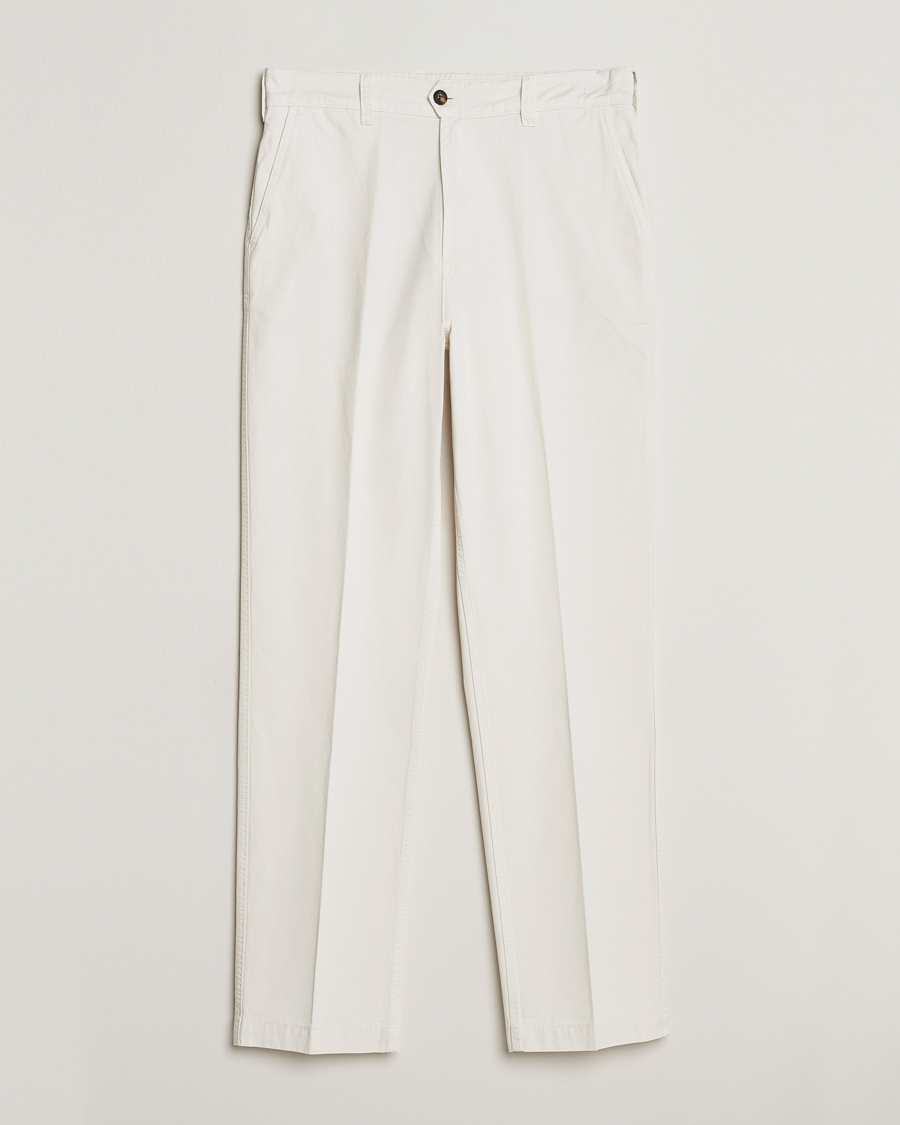 Herr | Byxor | Drake's | Flat Front Cotton Chino Ecru